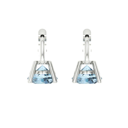 1.5 ctw Swiss Blue Topaz Drop Dangle Earrings | 6mm Round Cut White Gold Lever Back | December Birthstone