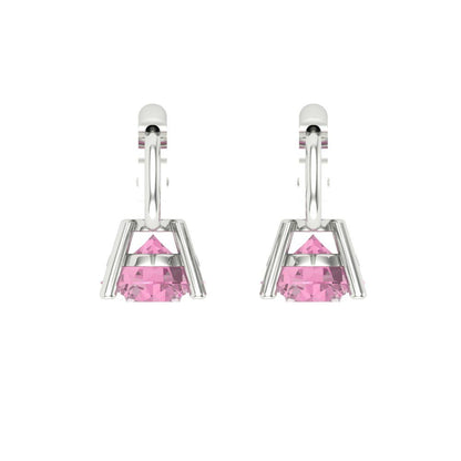 1.5 ctw Pink Zirconia Drop Dangle Earrings | 6mm Round Cut White Gold Lever Back | April Birthstone