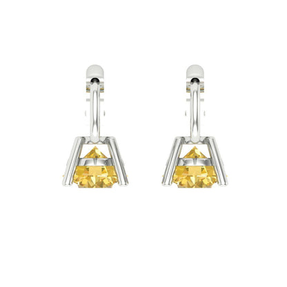 1.5 ctw Yellow Zirconia Drop Dangle Earrings | 6mm Round Cut White Gold Lever Back | April Birthstone