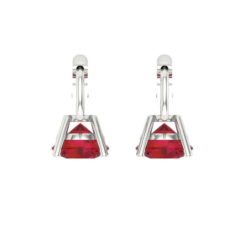 1.5 ct Brilliant Round Cut Drop Dangle Simulated Ruby Stone White Gold Earrings Lever Back