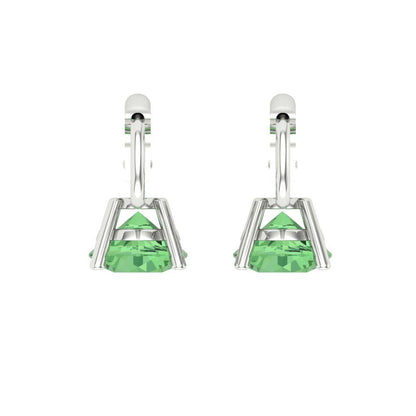 1.5 ctw Green Zirconia Drop Dangle Earrings | 6mm Round Cut White Gold Lever Back | April Birthstone