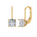 1.5 ct Brilliant Round Cut Drop Dangle Natural Diamond Stone Clarity SI1-2 Color I-J Yellow Gold Earrings Lever Back