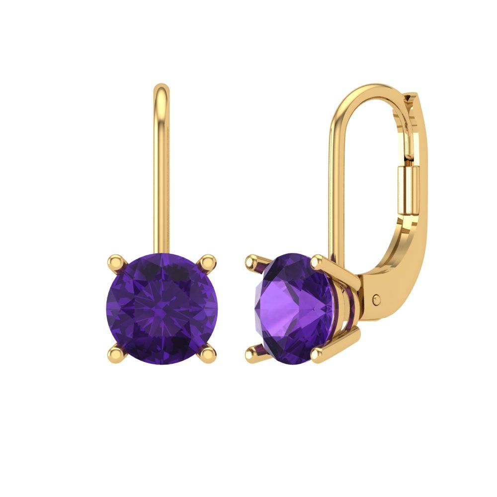 1.5 ctw Amethyst Drop Dangle Earrings | 6mm Round Cut White Gold Lever Back | February Birthstone