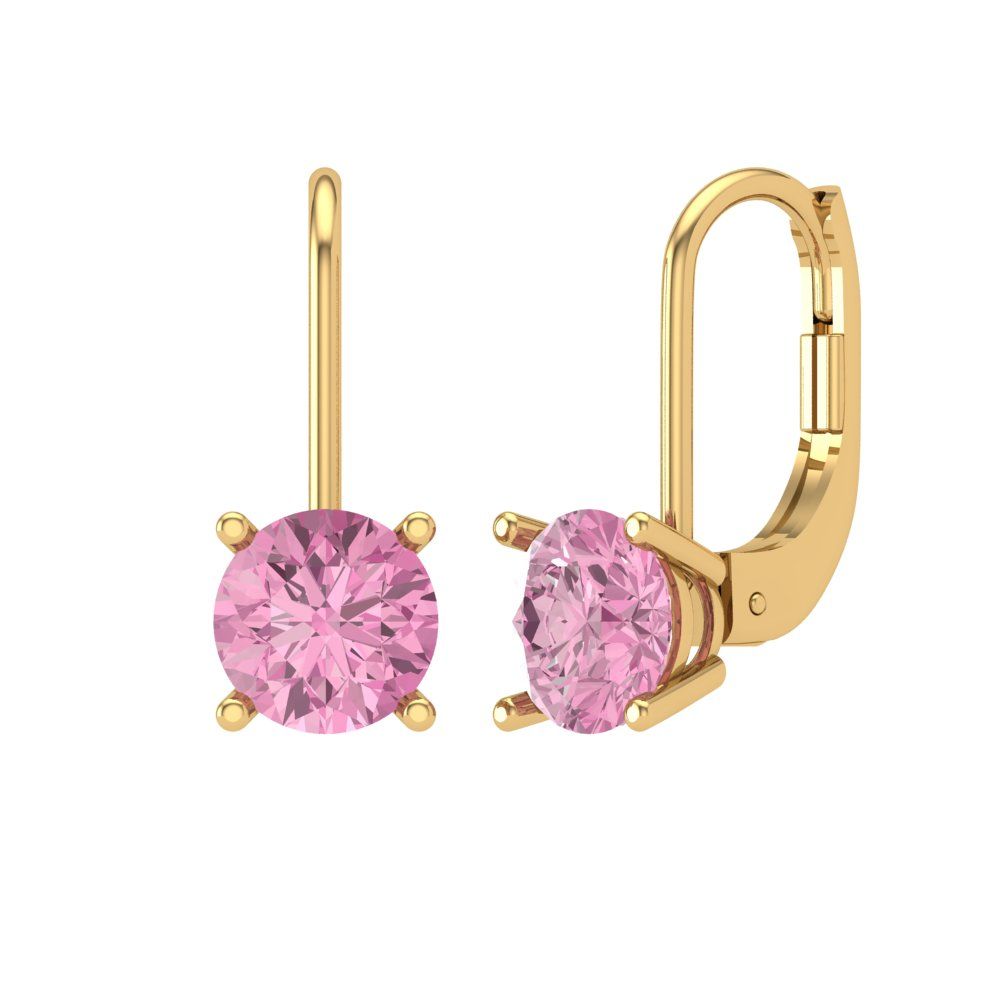 1.5 ctw Pink Zirconia Drop Dangle Earrings | 6mm Round Cut White Gold Lever Back | April Birthstone