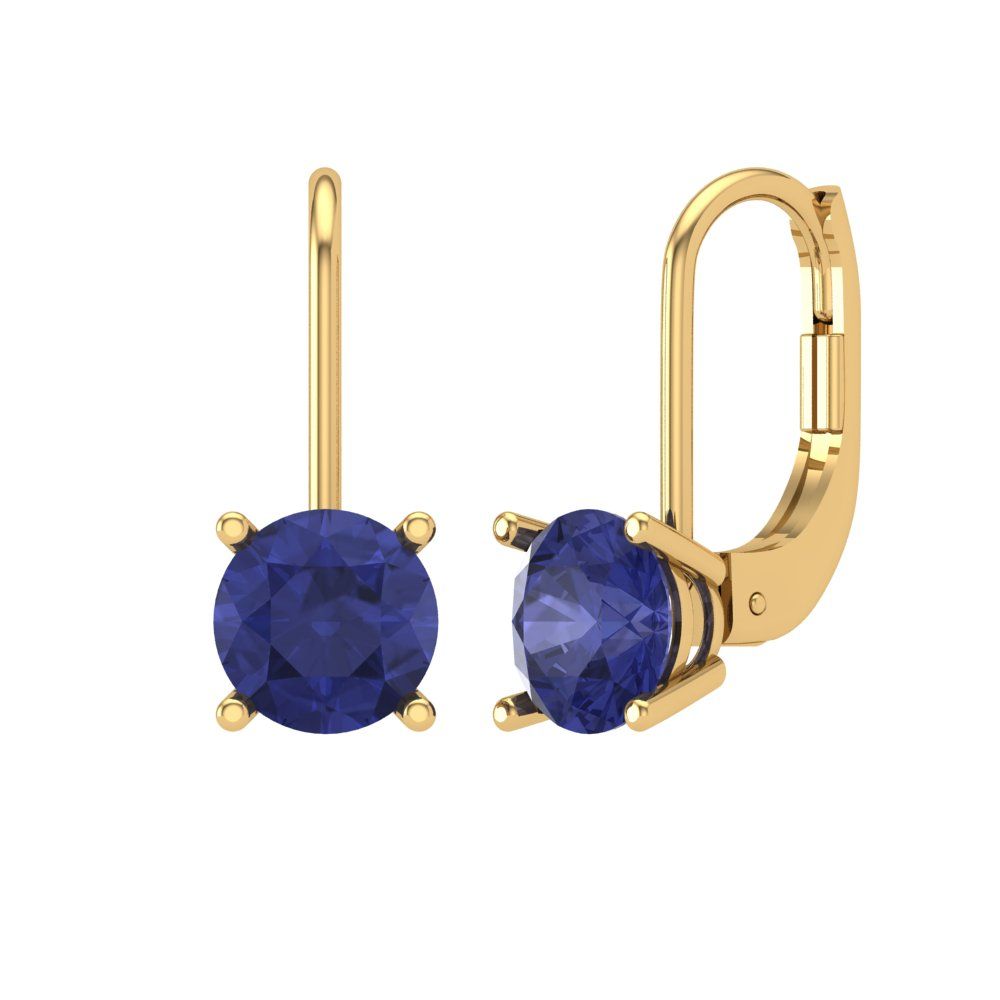 1.5 ctw Tanzanite Drop Dangle Earrings | 6mm Round Cut White Gold Lever Back | December Birthstone