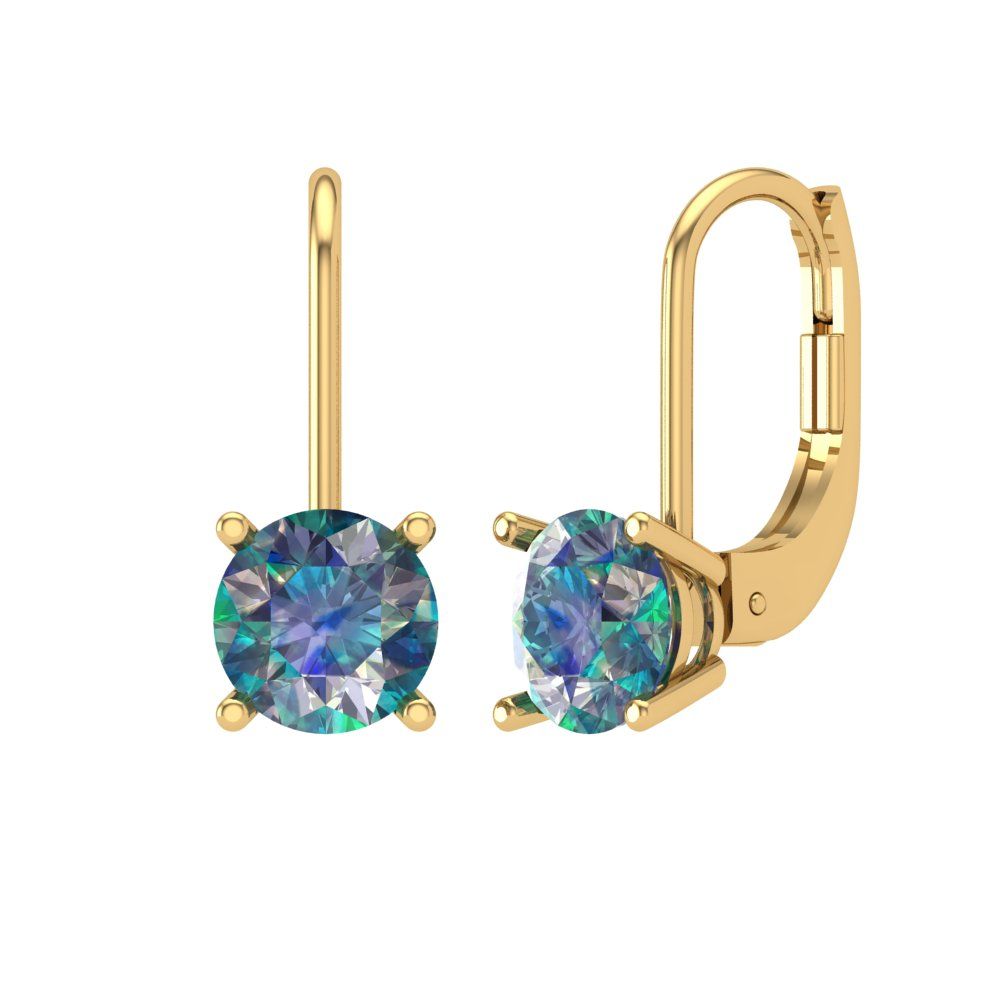 1.5 ctw Blue Moissanite Drop Dangle Earrings | 6mm Round Cut White Gold Lever Back | April Birthstone