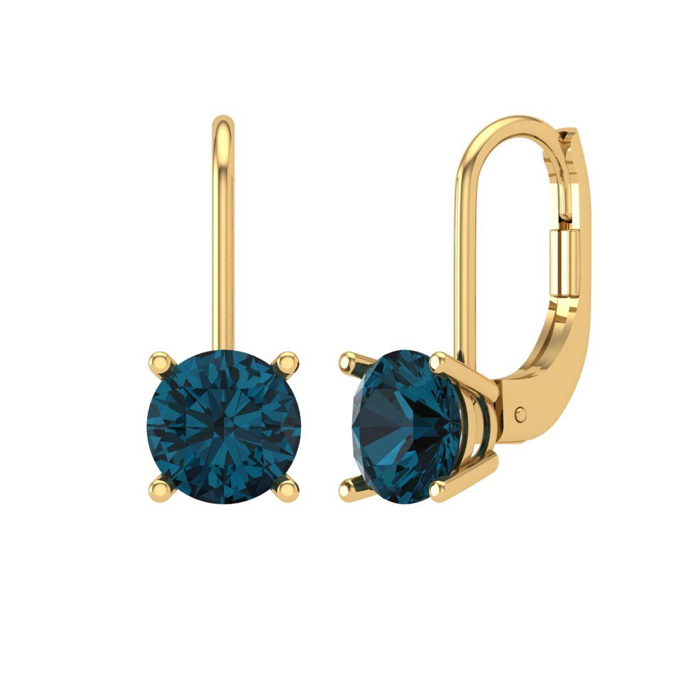 1.5 ctw London Blue Topaz Drop Dangle Earrings | 6mm Round Cut White Gold Lever Back | December Birthstone