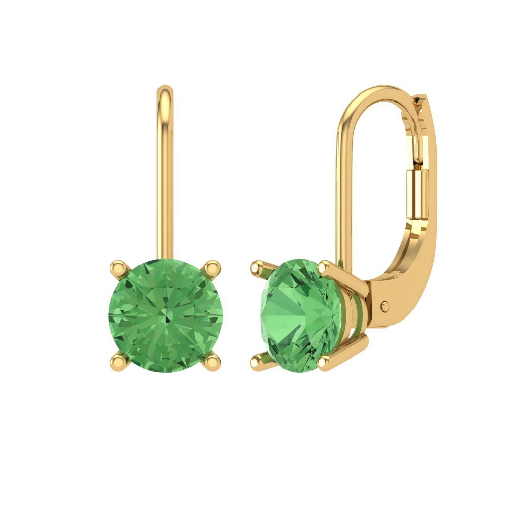 1.5 ctw Green Zirconia Drop Dangle Earrings | 6mm Round Cut White Gold Lever Back | April Birthstone