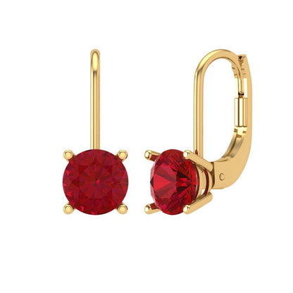 1.5 ctw Ruby Drop Dangle Earrings | 6mm Round Cut White Gold Lever Back | July Birthstone