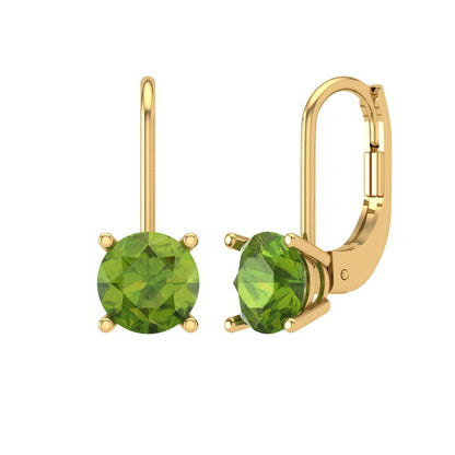 1.5 ctw Peridot Drop Dangle Earrings | 6mm Round Cut White Gold Lever Back | August Birthstone