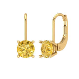 1.5 ct Brilliant Round Cut Drop Dangle Natural Citrine Stone Yellow Gold Earrings Lever Back