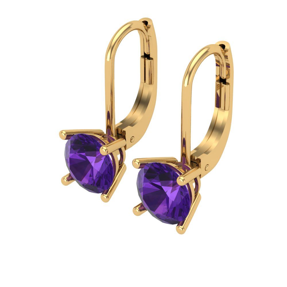 1.5 ctw Amethyst Drop Dangle Earrings | 6mm Round Cut White Gold Lever Back | February Birthstone