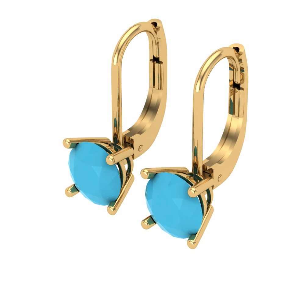 1.5 ctw Turquoise Drop Dangle Earrings | 6mm Round Cut White Gold Lever Back | December Birthstone