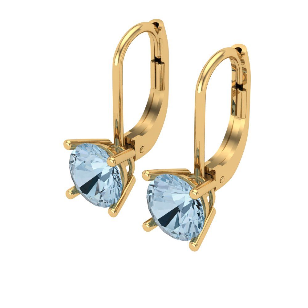 1.5 ctw Blue Zirconia Drop Dangle Earrings | 6mm Round Cut White Gold Lever Back | April Birthstone
