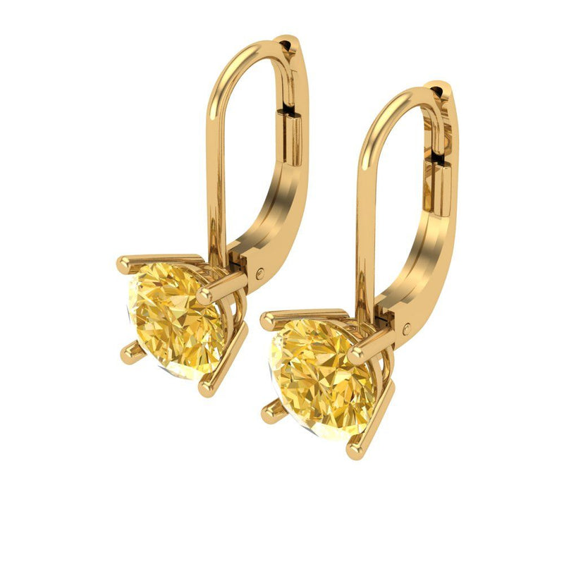 1.5 ct Brilliant Round Cut Drop Dangle Natural Citrine Stone Yellow Gold Earrings Lever Back
