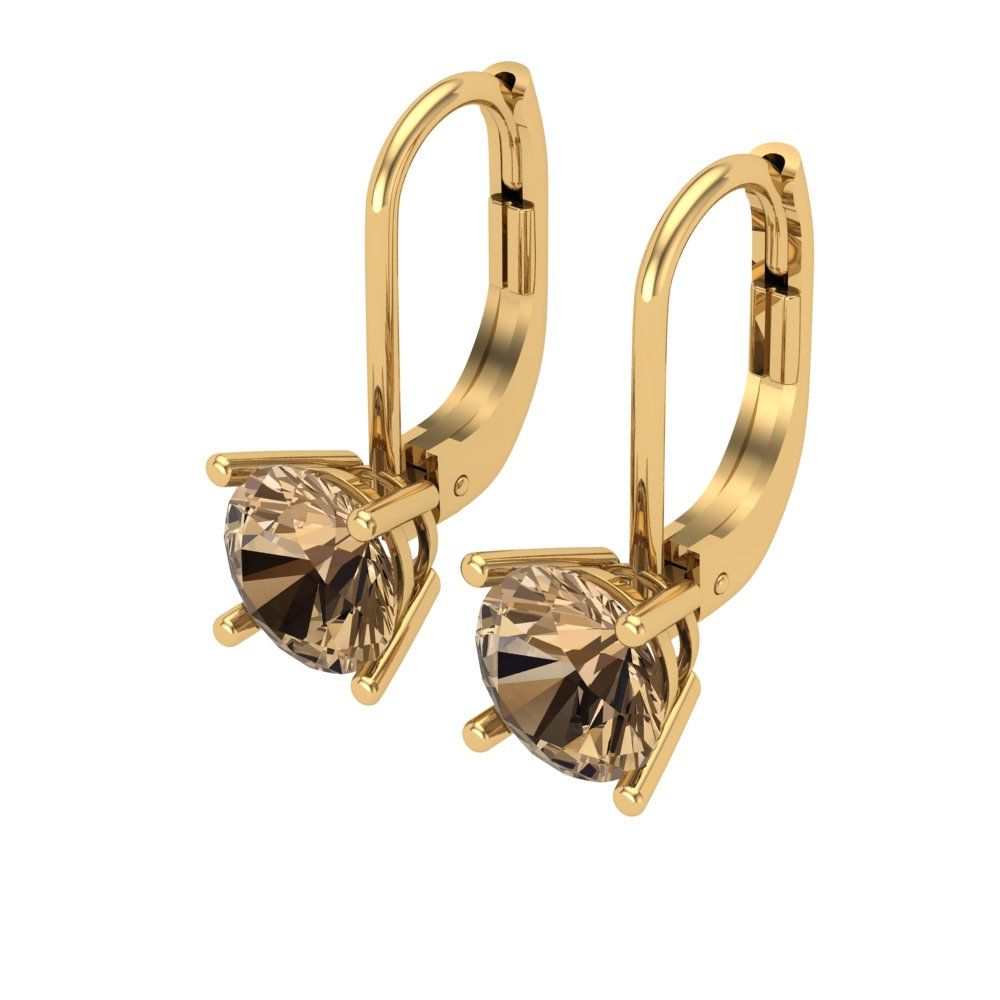1.5 ctw Champagne Drop Dangle Earrings | 6mm Round Cut White Gold Lever Back | April Birthstone