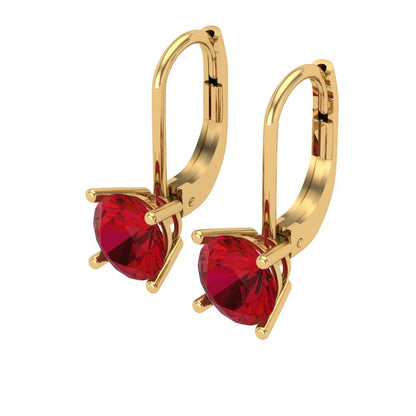 1.5 ctw Ruby Drop Dangle Earrings | 6mm Round Cut White Gold Lever Back | July Birthstone