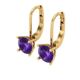 1.5 ct Brilliant Round Cut Drop Dangle Natural Amethyst Stone Yellow Gold Earrings Lever Back