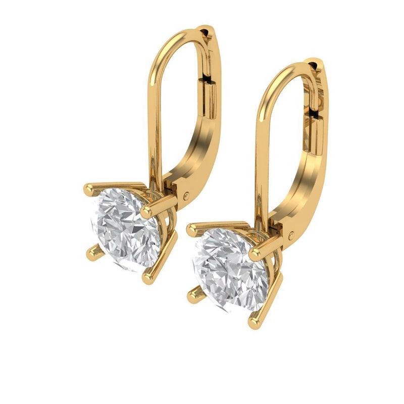 1.5 ct Brilliant Round Cut Drop Dangle Natural Diamond Stone Clarity SI1-2 Color G-H Yellow Gold Earrings Lever Back