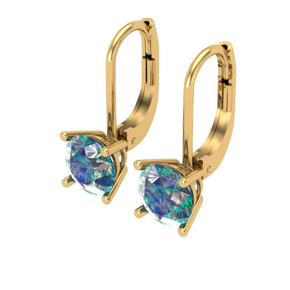 1.5 ctw Blue Moissanite Drop Dangle Earrings | 6mm Round Cut White Gold Lever Back | April Birthstone