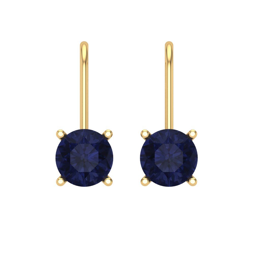 1.5 ctw Blue Sapphire Drop Dangle Earrings | 6mm Round Cut White Gold Lever Back | September Birthstone