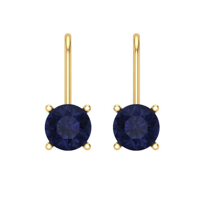 1.5 ctw Blue Sapphire Drop Dangle Earrings | 6mm Round Cut White Gold Lever Back | September Birthstone