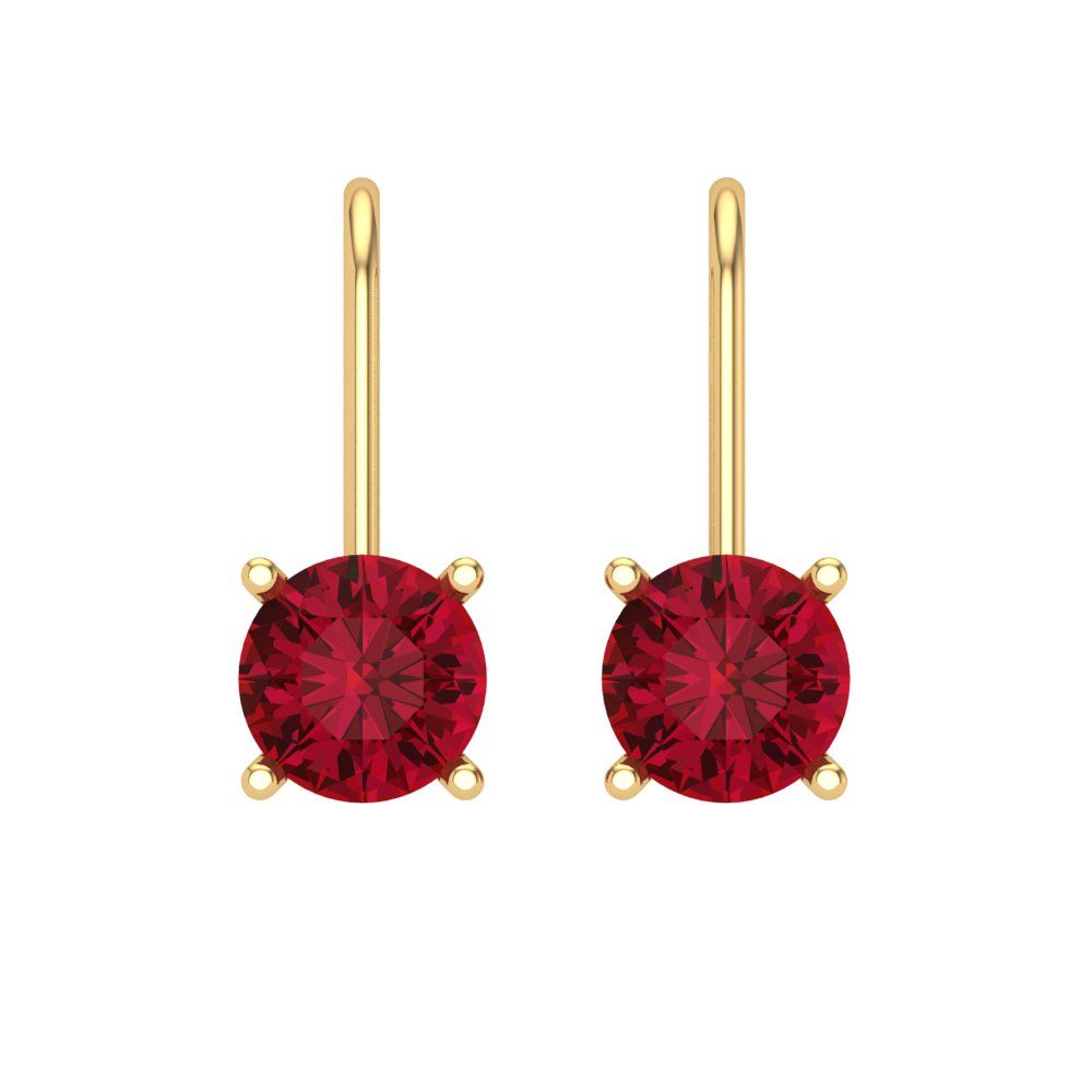 1.5 ctw Ruby Drop Dangle Earrings | 6mm Round Cut White Gold Lever Back | July Birthstone
