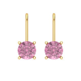 1.5 ct Brilliant Round Cut Drop Dangle Pink Simulated Diamond Stone Yellow Gold Earrings Lever Back