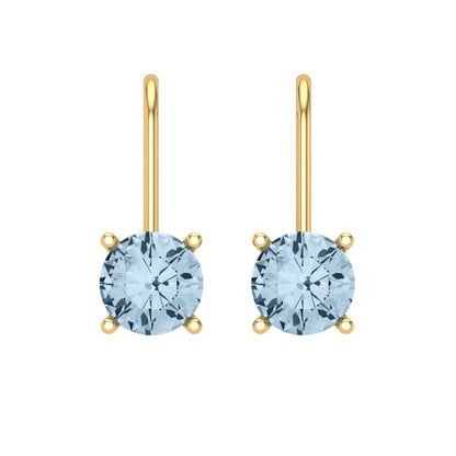 1.5 ctw Sky Blue Topaz Drop Dangle Earrings | 6mm Round Cut White Gold Lever Back | December Birthstone