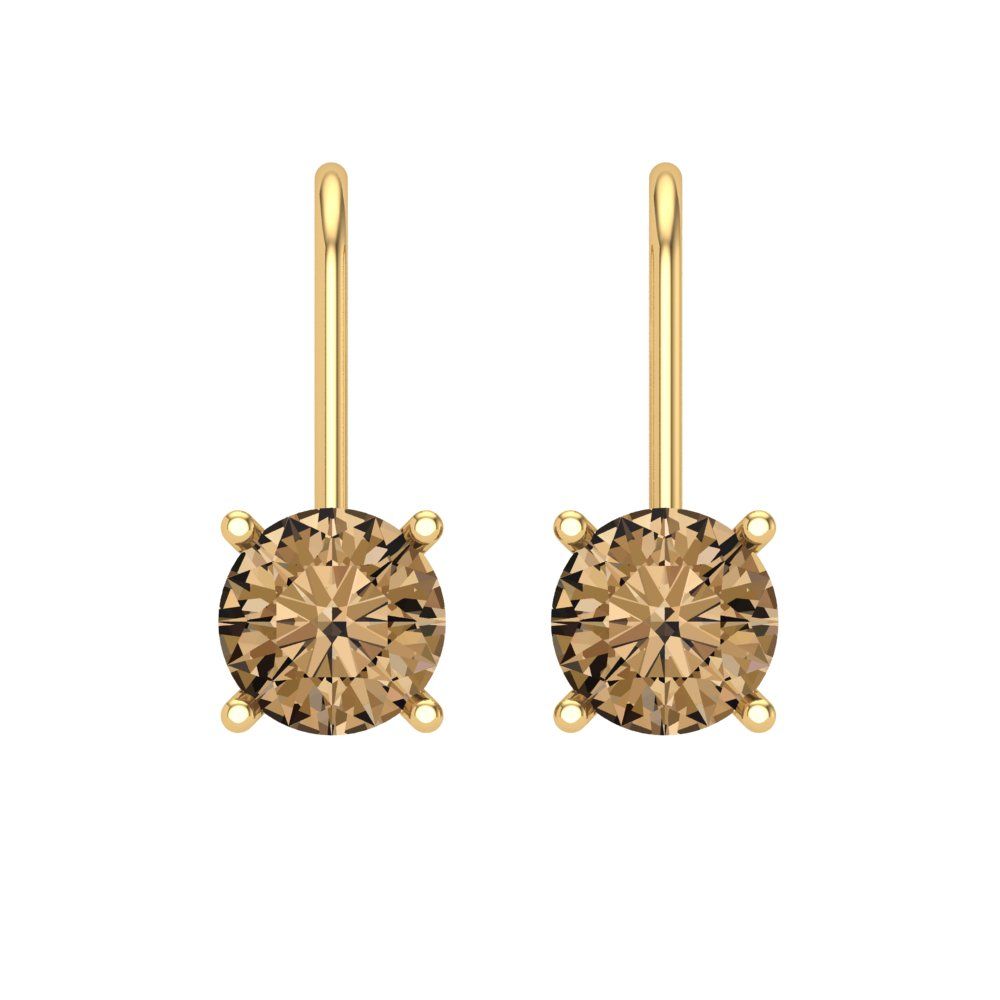 1.5 ctw Champagne Drop Dangle Earrings | 6mm Round Cut White Gold Lever Back | April Birthstone