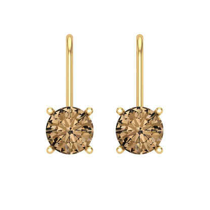 1.5 ctw Champagne Drop Dangle Earrings | 6mm Round Cut White Gold Lever Back | April Birthstone