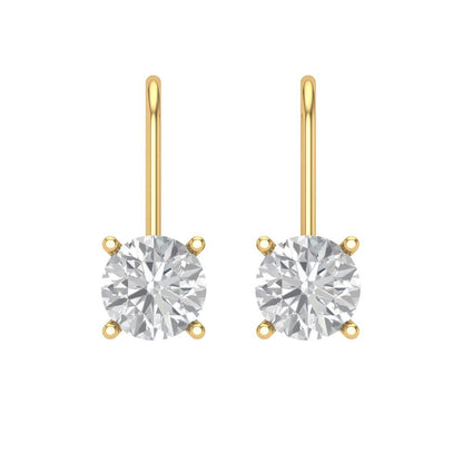 1.5 ctw Moissanite Drop Dangle Earrings | 6mm Round Cut White Gold Lever Back | April Birthstone