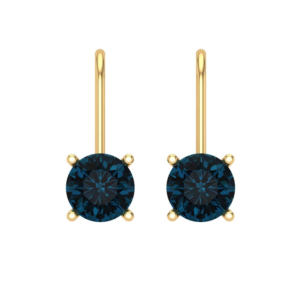1.5 ctw London Blue Topaz Drop Dangle Earrings | 6mm Round Cut White Gold Lever Back | December Birthstone