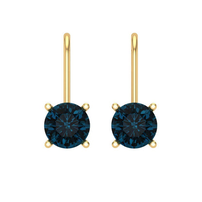 1.5 ctw London Blue Topaz Drop Dangle Earrings | 6mm Round Cut White Gold Lever Back | December Birthstone