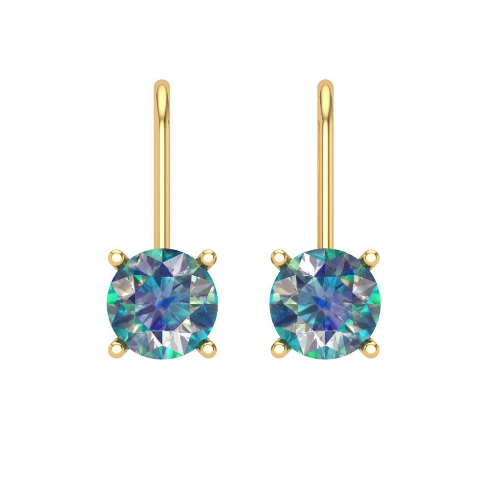 1.5 ctw Blue Moissanite Drop Dangle Earrings | 6mm Round Cut White Gold Lever Back | April Birthstone