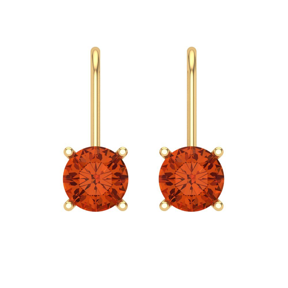 1.5 ctw Red Zirconia Drop Dangle Earrings | 6mm Round Cut White Gold Lever Back | April Birthstone
