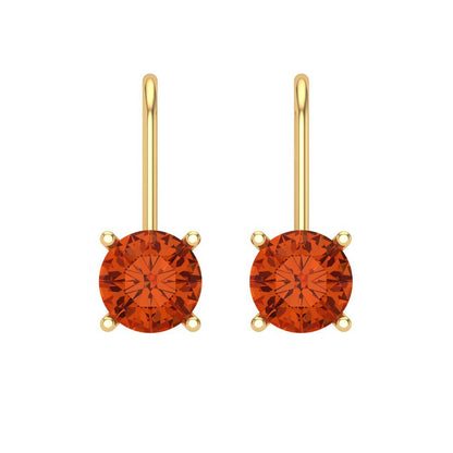 1.5 ctw Red Zirconia Drop Dangle Earrings | 6mm Round Cut White Gold Lever Back | April Birthstone
