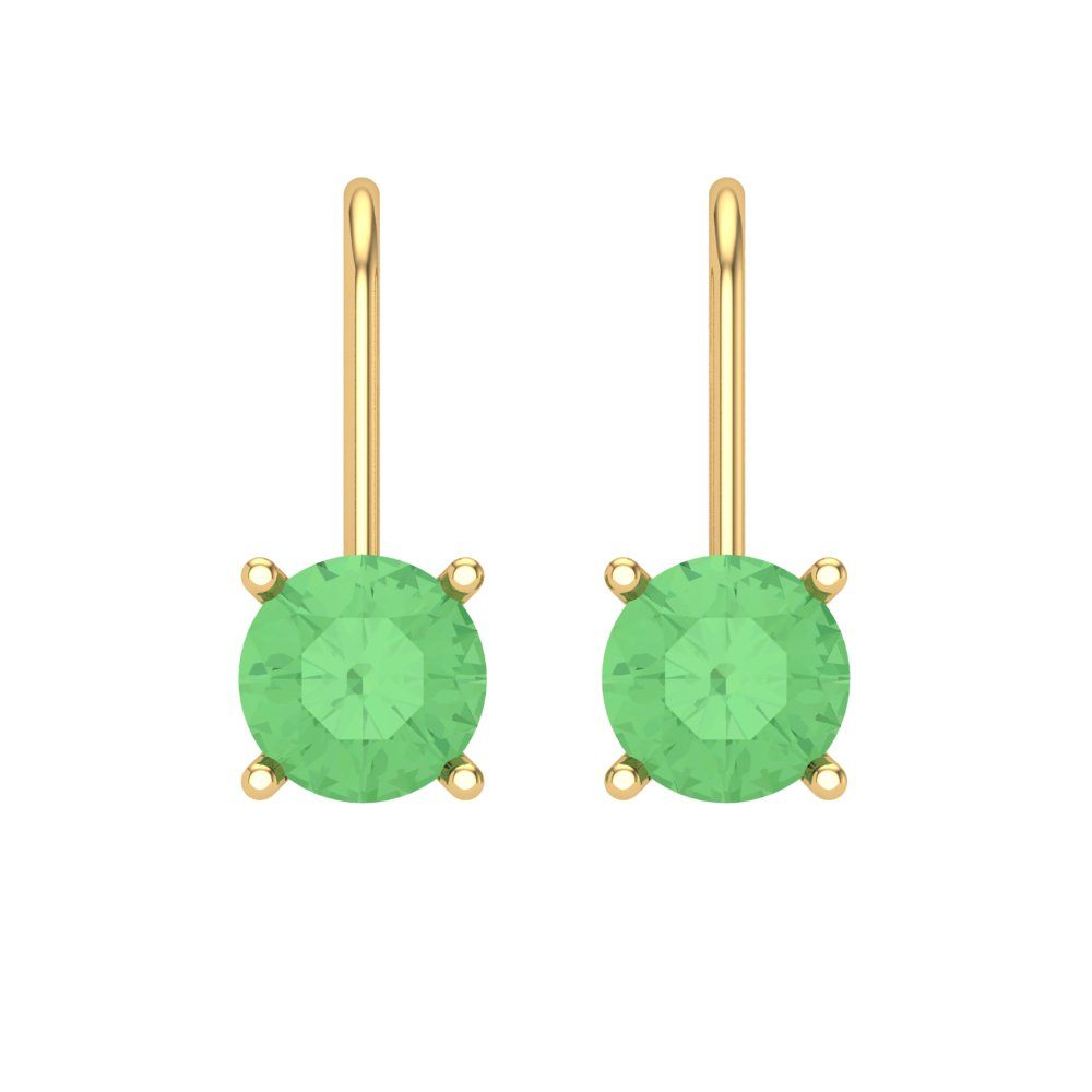 1.5 ctw Green Zirconia Drop Dangle Earrings | 6mm Round Cut White Gold Lever Back | April Birthstone