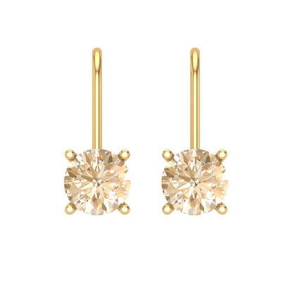 1.5 ctw Morganite Drop Dangle Earrings | 6mm Round Cut White Gold Lever Back | February Birthstone