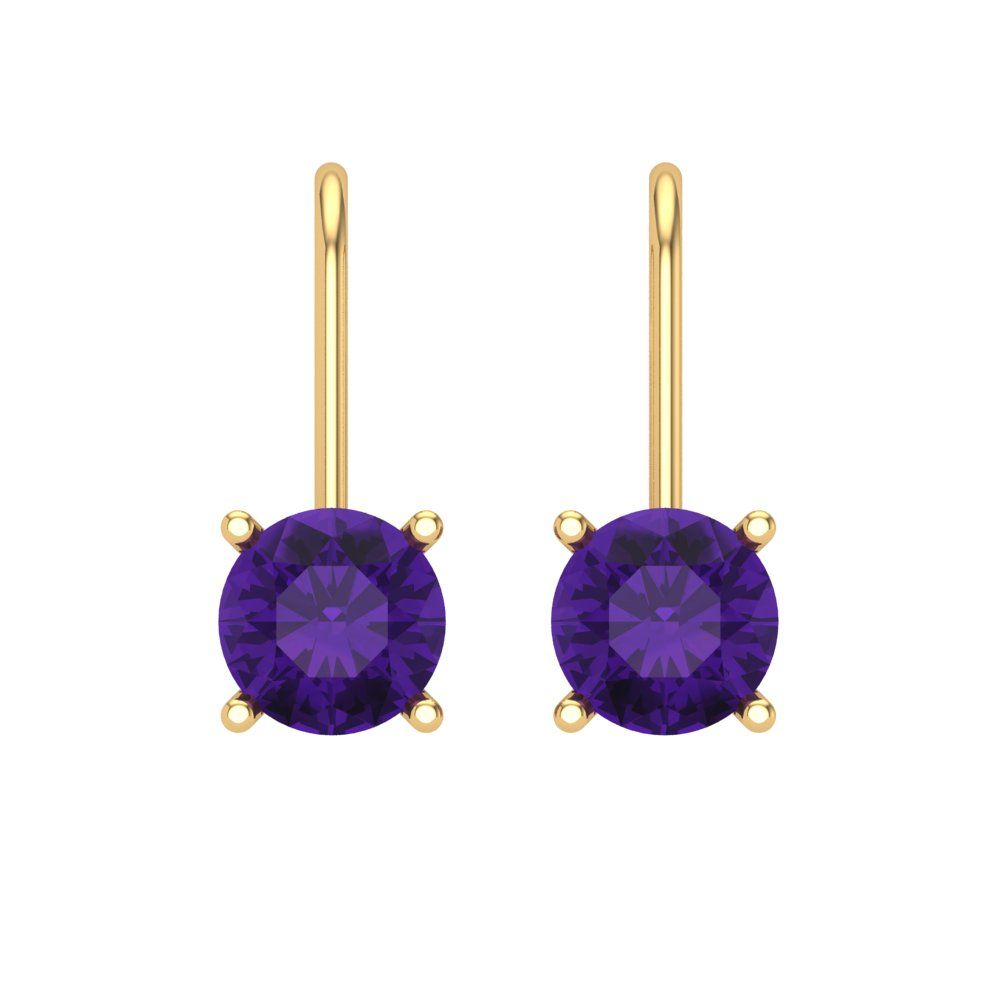 1.5 ctw Amethyst Drop Dangle Earrings | 6mm Round Cut White Gold Lever Back | February Birthstone