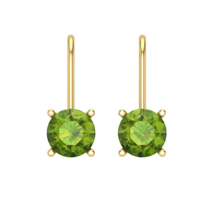 1.5 ctw Peridot Drop Dangle Earrings | 6mm Round Cut White Gold Lever Back | August Birthstone