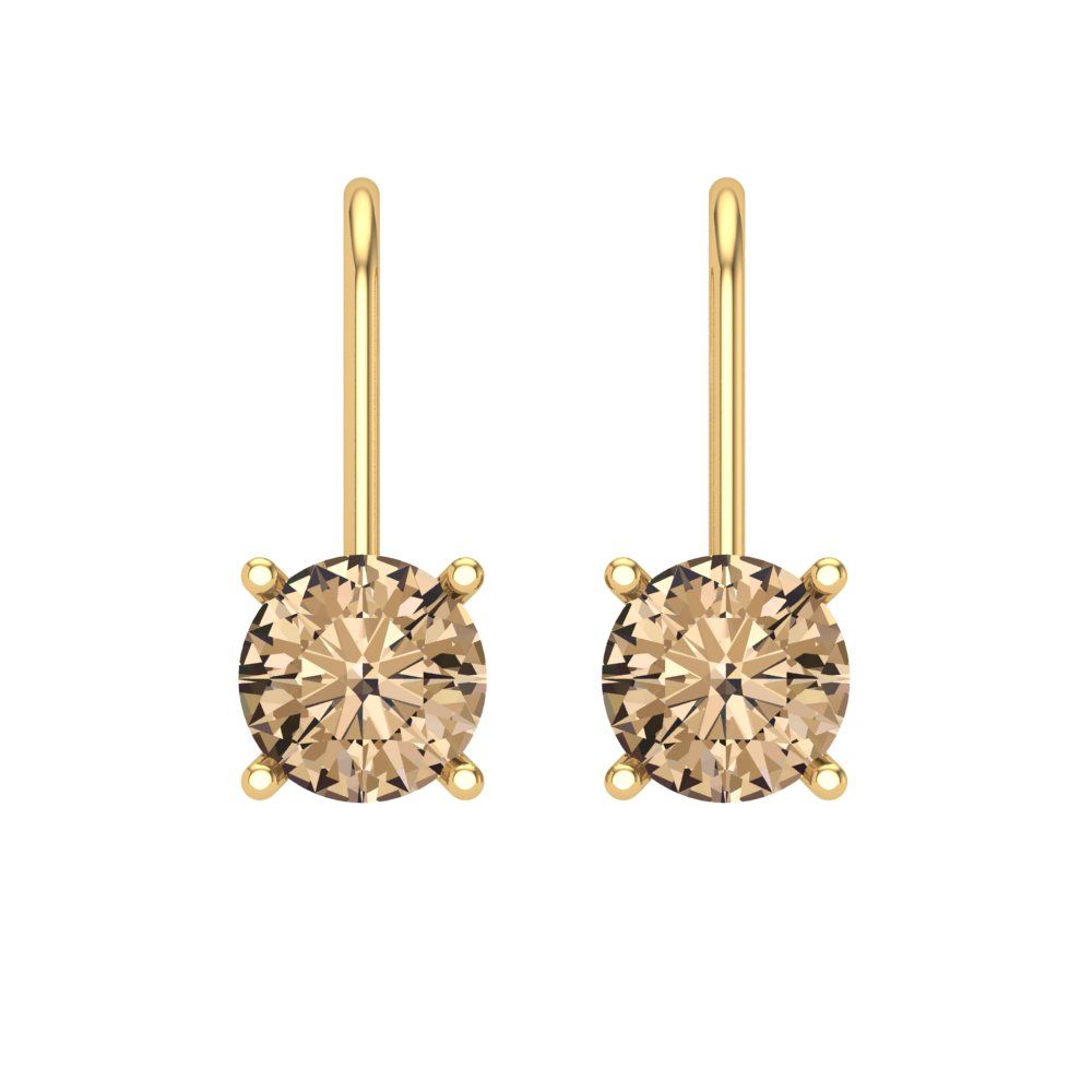 1.5 ctw Yellow Moissanite Drop Dangle Earrings | 6mm Round Cut White Gold Lever Back | April Birthstone