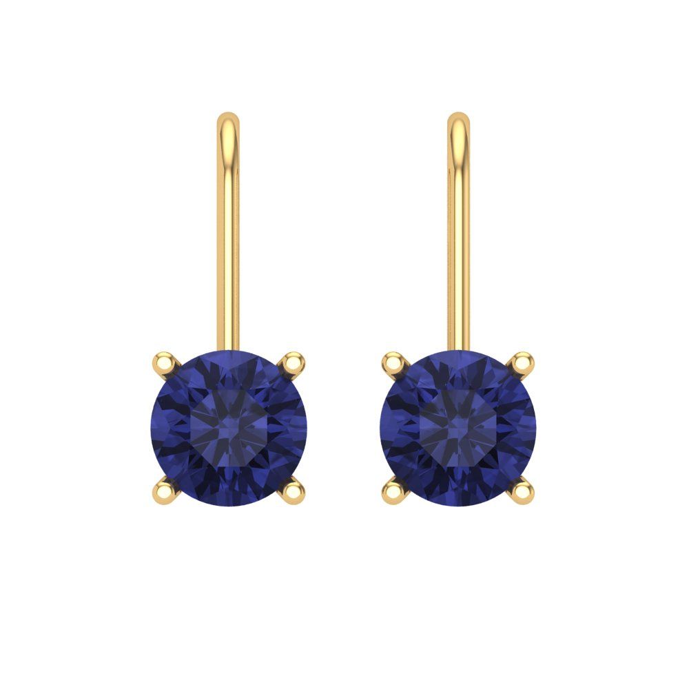 1.5 ctw Tanzanite Drop Dangle Earrings | 6mm Round Cut White Gold Lever Back | December Birthstone