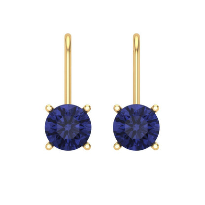 1.5 ctw Tanzanite Drop Dangle Earrings | 6mm Round Cut White Gold Lever Back | December Birthstone