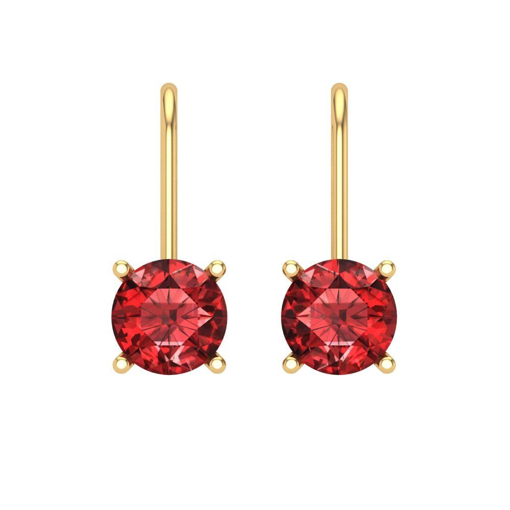 1.5 ctw Garnet Drop Dangle Earrings | 6mm Round Cut White Gold Lever Back | January Birthstone