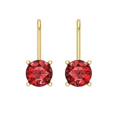 1.5 ctw Garnet Drop Dangle Earrings | 6mm Round Cut White Gold Lever Back | January Birthstone