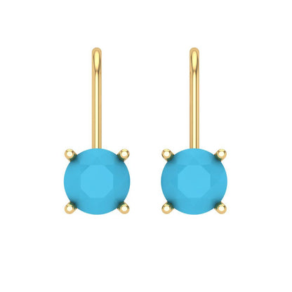 1.5 ctw Turquoise Drop Dangle Earrings | 6mm Round Cut White Gold Lever Back | December Birthstone