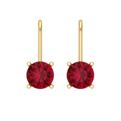 1.5 ctw Pink Tourmaline Drop Dangle Earrings | 6mm Round Cut White Gold Lever Back | April Birthstone