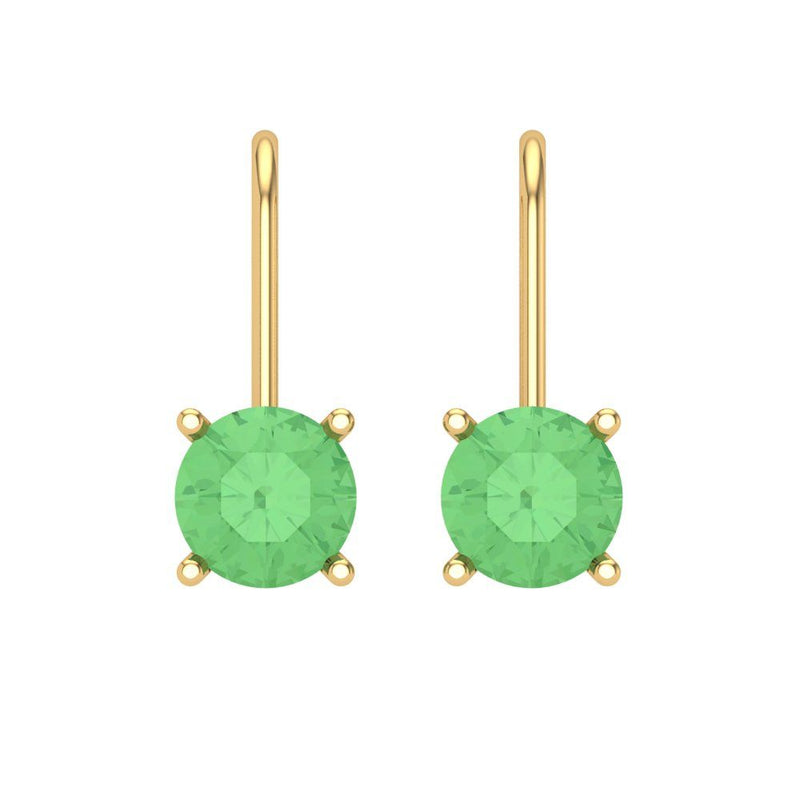 1.5 ct Brilliant Round Cut Drop Dangle Green Simulated Diamond Stone Yellow Gold Earrings Lever Back