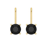 1.5 ct Brilliant Round Cut Drop Dangle Natural Onyx Stone Yellow Gold Earrings Lever Back